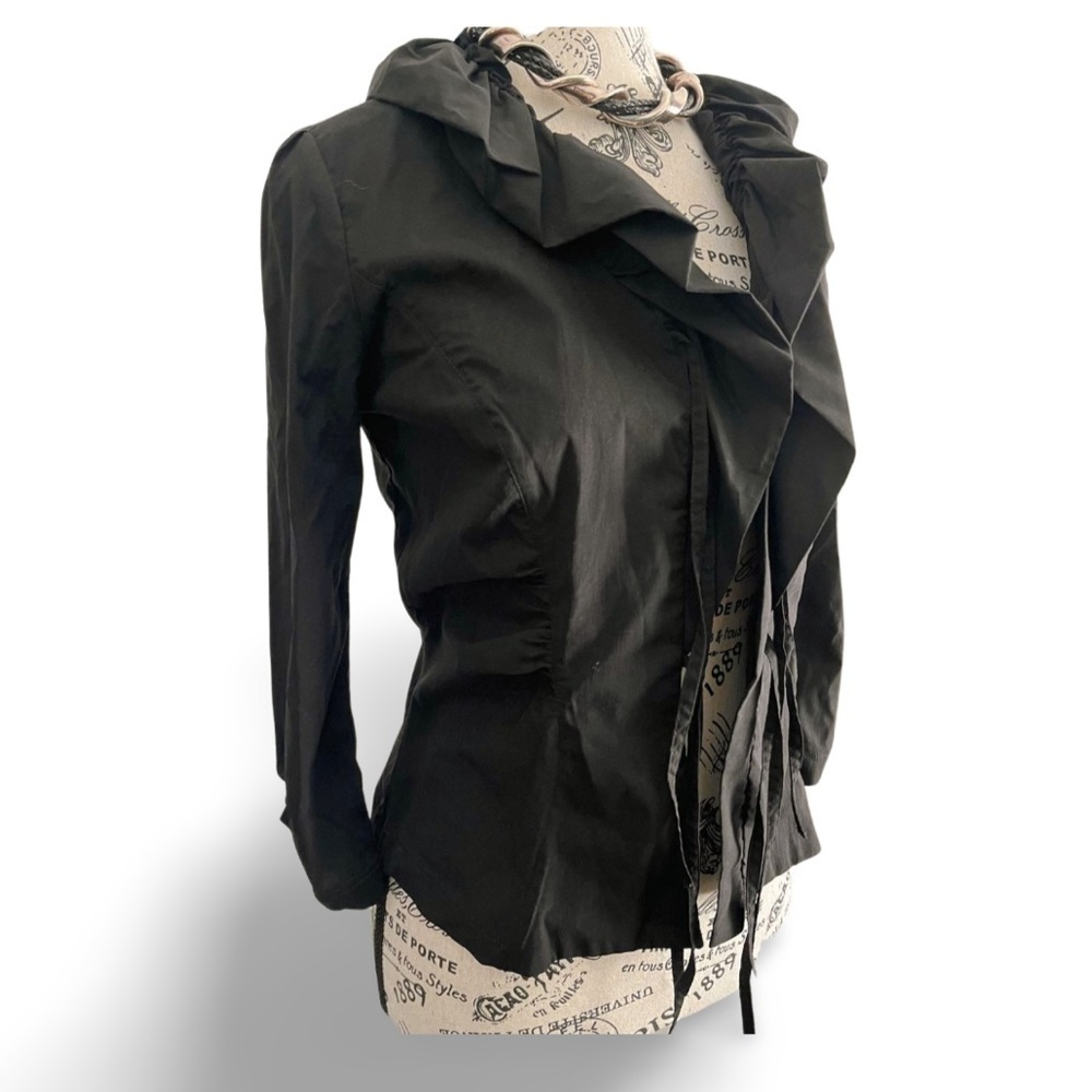 Y2K Bai Amour Black Ruffle Collar Open Cardigan Size Small - Picture 5 of 8